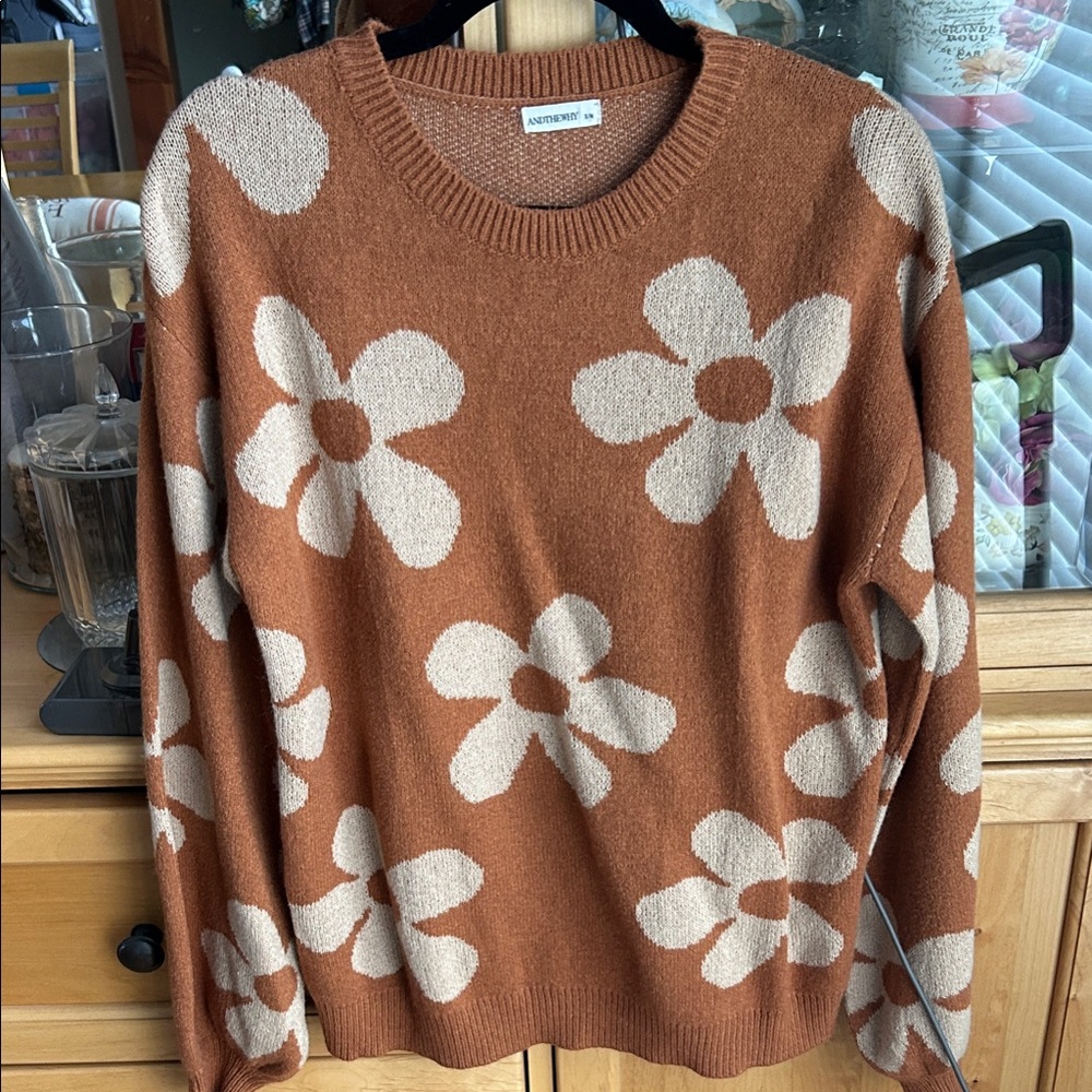 Rust and Cream Floral Sweater